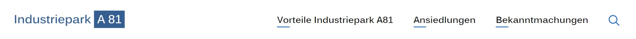 Screenshot des Kopfbereichs auf www.industriepark-a81.de